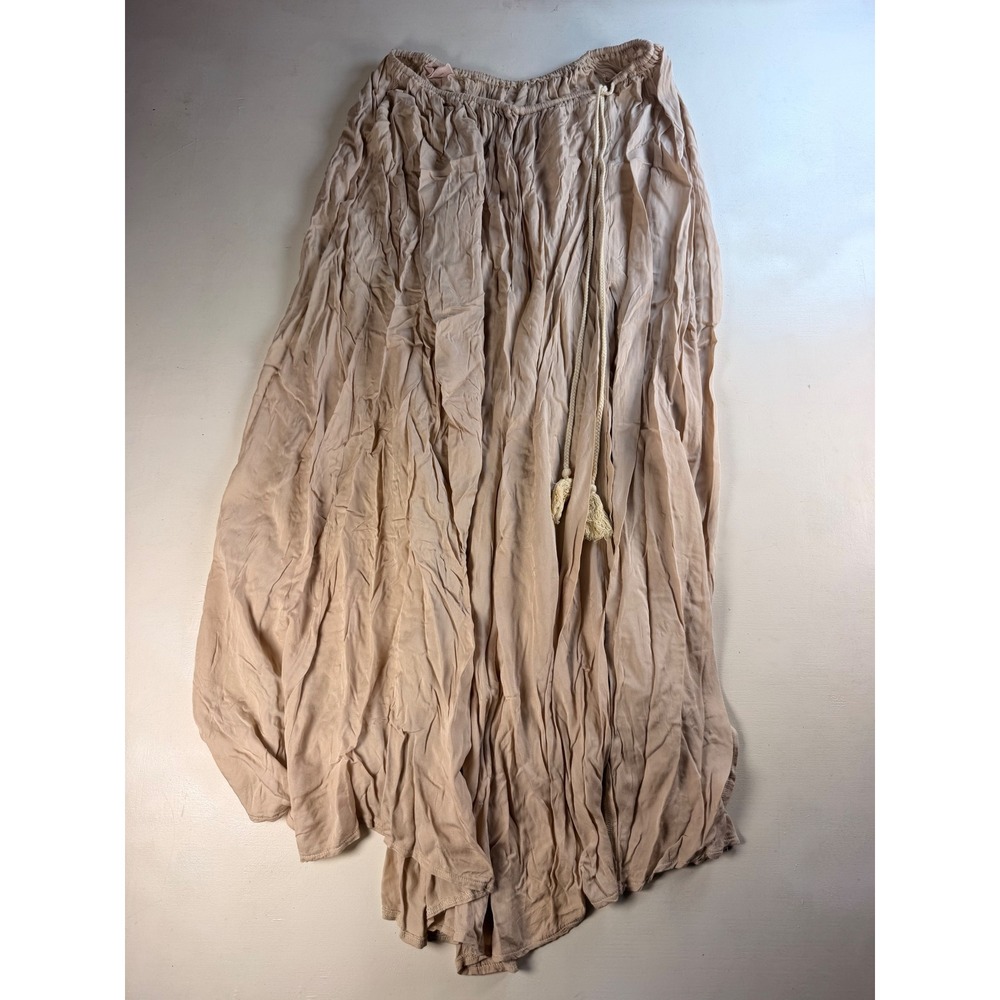 Showpo Maxi Skirt Women Size 4 Tan Excellent Boho Tassel Drawstring Crinkle